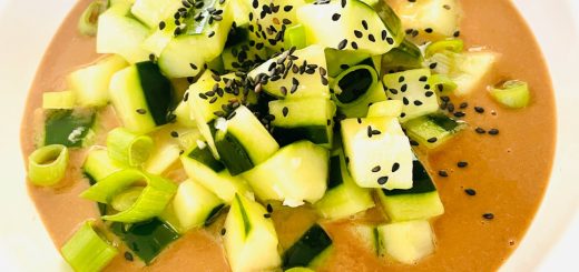 cucumber salad with tahini and soy dressing